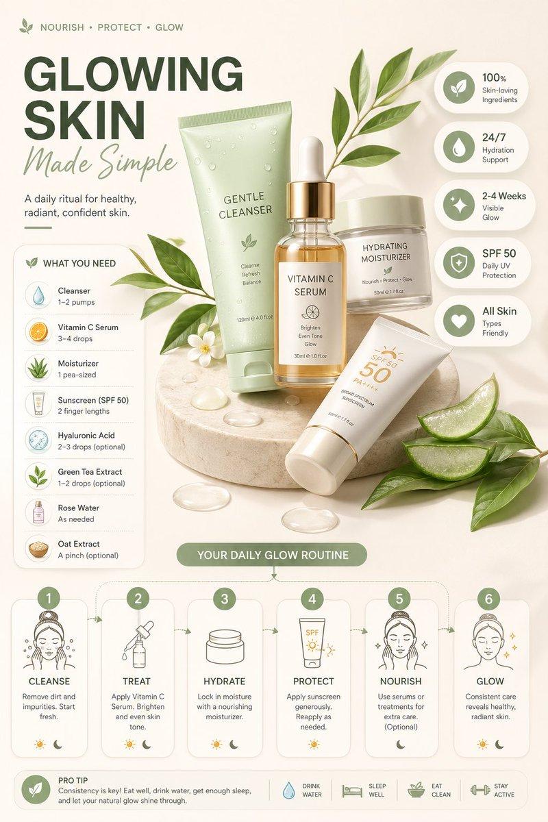 Ultra-clean modern editorial infographic. The topic is [ROUTINE] routine. Base all visuals, colors, objects, mood, ingredients, and steps entirely on this topic. Hero visual: a stylized flat-lay or floating arrangement of 3–4 iconic objects associated with this topic — slightl...