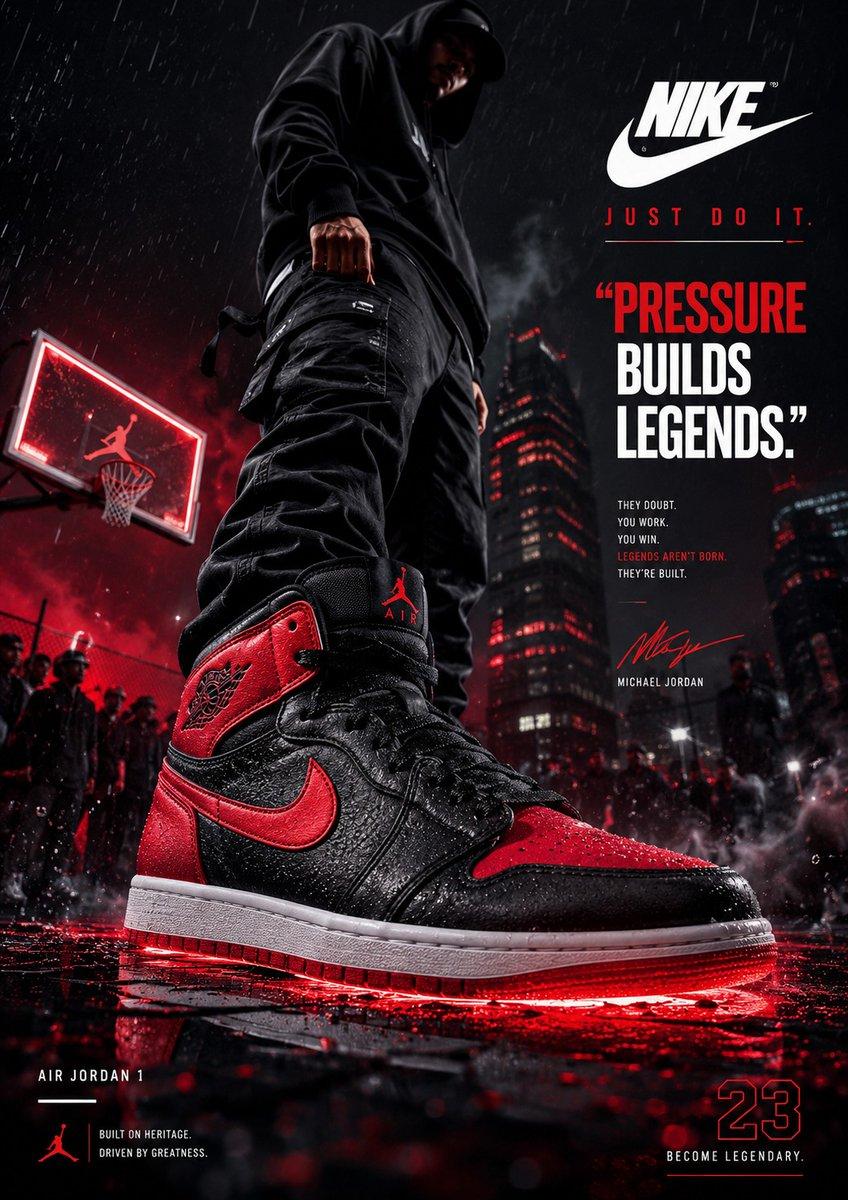 Create an ultra-premium footwear advertising poster designed by a world-class creative agency. Feature a stylish male model in a unique dynamic pose that naturally highlights the shoes as the hero product. The shoes must dominate the composition with hyper-realistic textures, ...